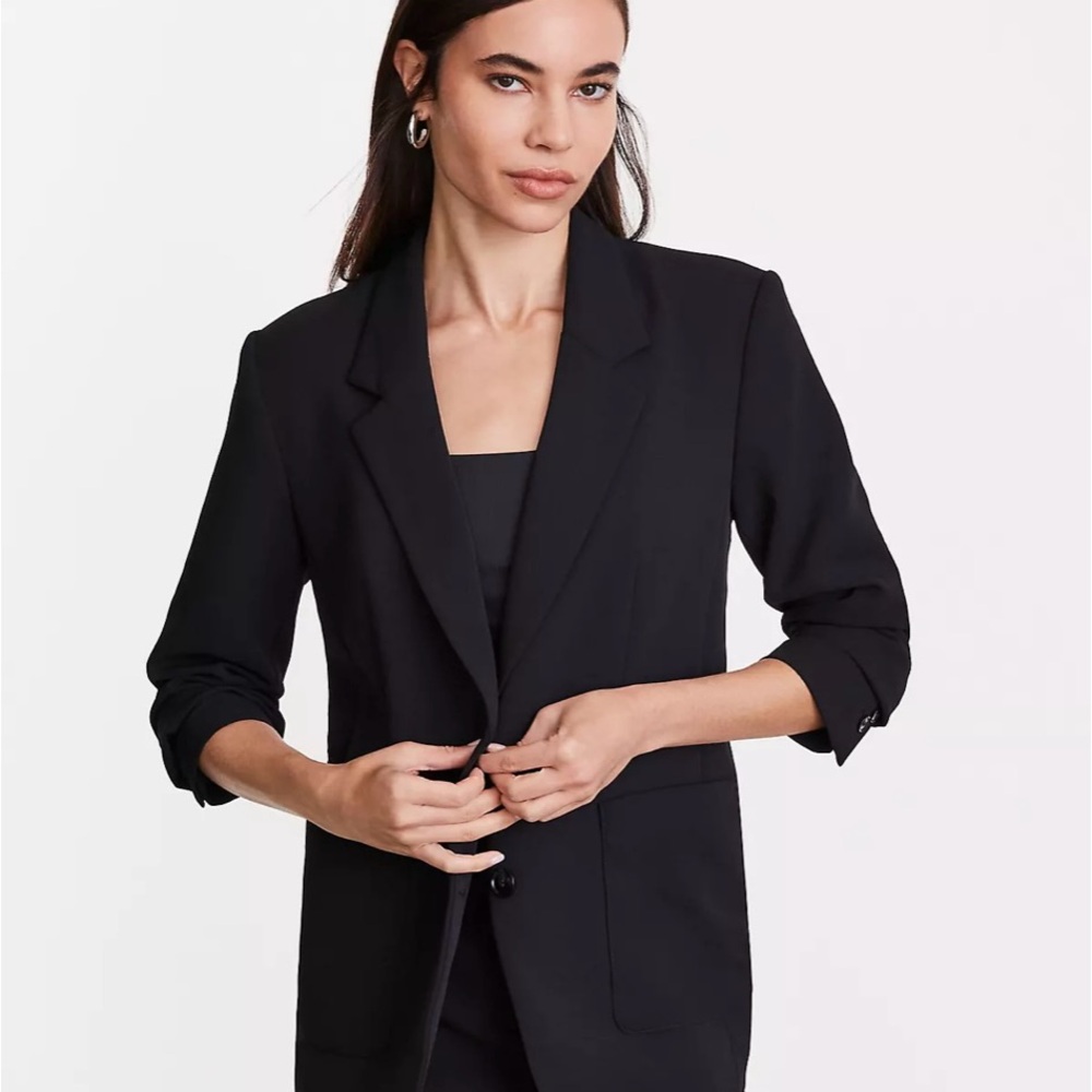 LOFT Black Blazer with Shawl Collar and 3/4 Sleeves